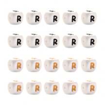 10pcs 12mm Simple Style White Base Black Letter + White Base Gold Letter Silicone Beads, DIY Jewelry Making Initial Letter Festival Gift Decorative Beads