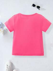 Set de 4 camisetas de cuello redondo cómodas, versátiles y casuales con gráficos de corazones y animales lindos para niñas, adecuadas para el verano - Multicolor - Ver 3
