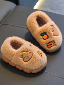 1 Pair Autumn/Winter Warm Plush Slippers, Capybara Design, Suitable For Indoor & Outdoor, Thick Sole Non-Slip
