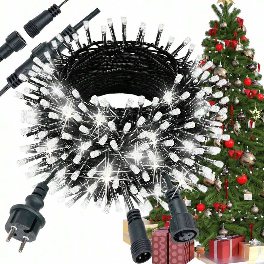 Luces navideñas de 800 LED con cable grueso, luz permanente + efecto intermitente blanco. Longitud: 66 metros. IP44 + conector para decoración de exteriores. Luces para árbol de Navidad para interior y exterior. Disponibles en 4 colores. Guirnalda de luces con enchufe resistente al agua. Decoración para festivales. Conector de extremo a extremo para conectar. Decoración para fiestas, bodas y festividades. En la caja se indica 1000 LED y 68 metros de longitud, pero en realidad son 800 LED y 66 metros de longitud.