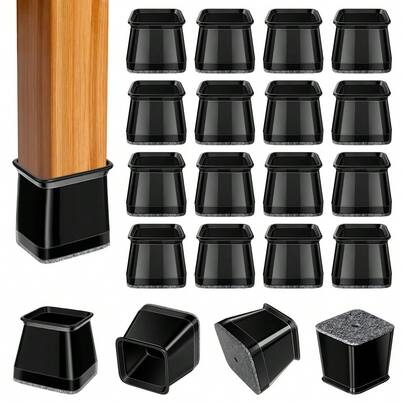 8/24pcs Square Chair Leg Floor Protectors, Advanced Gray Felt Furniture Slider ,Black Chair Leg Covers, Durable And Thickened For Enhanced Protection Of Hardwood Floors,Noise Reduction, No Scratches