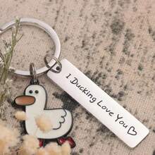 Funny Lover Gift I Ducking Love You Cute Duck Pun Keychain Couples Jewelry Valentine's Day Gift For Boyfriend Girlfriend - 銀子 - 查看 2