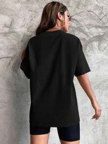 1 camiseta gráfica con estampado digital para mujer Virgen, rosas, bandera, estrellas. Camiseta casual de cuello redondo y manga corta. Camiseta de algodón ligera para las cuatro estaciones, lavable a máquina, no lavar en seco. - Negro - Ver 2