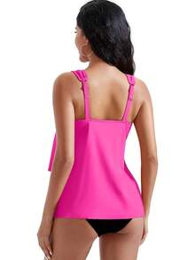 High Waisted Ruffle Tankini Swimsuit Plus Size Tummy Control - Rose Pink - 查看 3