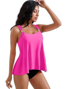 High Waisted Ruffle Tankini Swimsuit Plus Size Tummy Control - Rose Pink - 查看 4