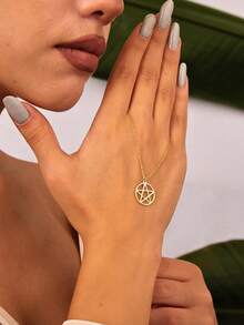 suteyi 14K Gold Pagan Pentagram Necklace, Stainless Steel Pentagram Necklace, Witchcraft Jewelry - Multicolor - View 6