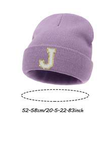 1pc Kids Embroidered 26 Letters Knit Beanie Hat, Children's Warm & Soft Knitted Hat, Unisex Baby Personalized Casual Knit Cap, Suitable For Daily Wear - Purple - View 11