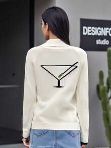 Women's Shawl Collar Cardigan Long Sleeve V Neck Graphic Print Button Down Sweater Knit Tops - 彩色 - 查看 7