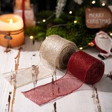 1pc 5 Meter X 6.3 Cm Mesh Tulle Roll For Christmas Decoration, Mesh Metallic Decoration Mesh Ribbon For Christmas Tree Garland Decor, Red Golden Mesh Webbing For Christmas Evening Party Decoration Supplies, DIY Gift Wrapping, Craft Packaging Supplies - Multicolor - View 2