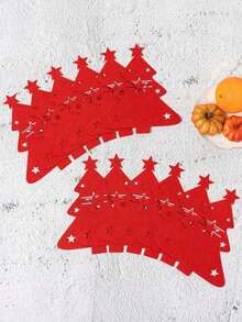 1/6/12-Piece Felt Mini Christmas Trees & Christmas Tree-Patterned Knife Sets – Ideal For Fork/Spoon Pouches, Christmas Decorative Knife Sleeves, Utensil Holders, Placemats & Napkins, Perfect For Home & Party Dining Kitchen Decoration