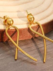 1 Pair Stainless Steel Line Geometric Drop Earrings, Minimalist Unique Personalized Earrings, High-End Jewelry For Women, Suitable For Daily Wear