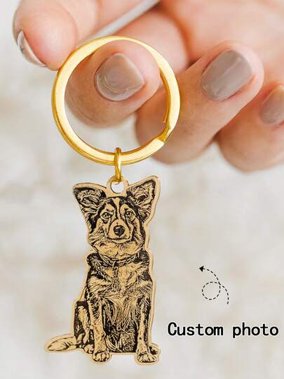 1pc Customized Dog Tag Keychain With Pet Photo, Stainless Steel Memorial Jewelry, Back To School Supplies, Back To School Gifts, School Gifts, Office, School, Classroom, Teacher Gifts, College, Coworkers, Dorm, Educators, Teens, Men & Women,Jewelry & Watches,Season Picks,Custom Name Stainless Steel Necklace, Personalized Nameplate