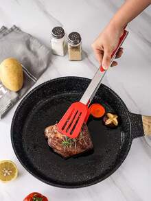 1 Stück Edelstahl & Silikon quadratische Lebensmittelzange mit Ständer, hitzebeständige Silikon Lebensmittelzange, Brotklammer, Grillzange, Buffet-Servierzange