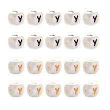 10pcs 12mm Simple Style White Base Black Letter + White Base Gold Letter Silicone Beads, DIY Jewelry Making Initial Letter Festival Gift Decorative Beads
