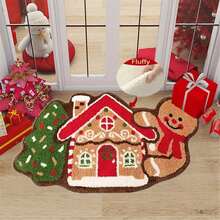 Thảm trang trí hình người bánh gừng và cây thông Noel, chống trượt, mềm mại, có thể giặt máy, hình bầu dục, thích hợp cho phòng khách, phòng ngủ và lối vào, thảm chùi chân nhà bếp dịp Giáng sinh. - Nhiều màu - Xem 8