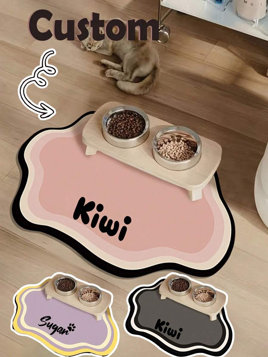 1PC Custom Super Absorbent Dog Food Mat Placemat With Name, Personalized Pet Food Placemat, Personalized Dog Mats Using Pet Name, Personalized Dog Placemat, Custom Dog Bowl Mat, Custom Dog Food Mat Placemat With Name - Made From Thick, Non-Slip, And Water-Absorbing Diatomaceous Earth Material, Making Perfect Gift For Your Pet Cat,