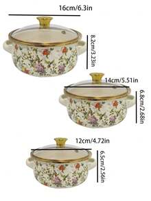 3pcs Enamel Coated Cookware Set: Milk Pot With Handles, Enamel Bowl, Mini Pot, Soup Pot, Ramen Bowl, Small Hot Pot, Thick Enamel Pot With Handles, Suitable For Induction Cooktop, Gas Stove, Cooking Small Portions Or Food Storage, Family Dinner Supplies, Christmas Party Supplies