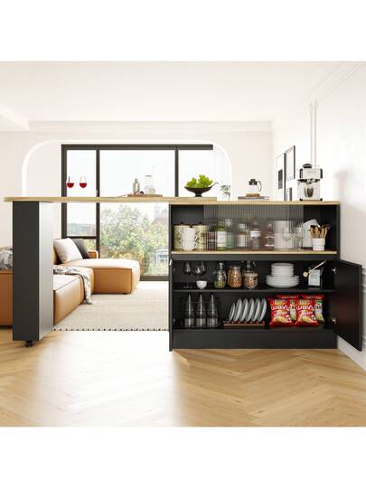 Sairedel 360° Rotating Sideboard Shelves Glass Moderne Serving Buffet 90x45x100 Cm Kitchen, Restaurant, Living Room Multifunctional Shelf, Bar Cabinet view 4