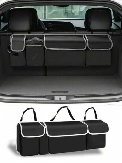 Bilorganisatör Bagageförvaringsväska, Med 4 Fickor Multifunktionell Bagageorganisatör, Baksätesförvaringsväska Med 3 Justerbara Remmar