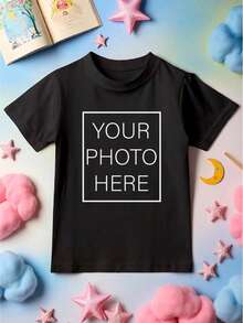 Personalised Kids Photo T-Shirt, Childrens Custom Photo Shirt, Your Own Photo Toddler Tee, Personalized Picture Youth Sweatshirt, Custom Photo Printed Birthday Gift. - màu đen - Xem 1