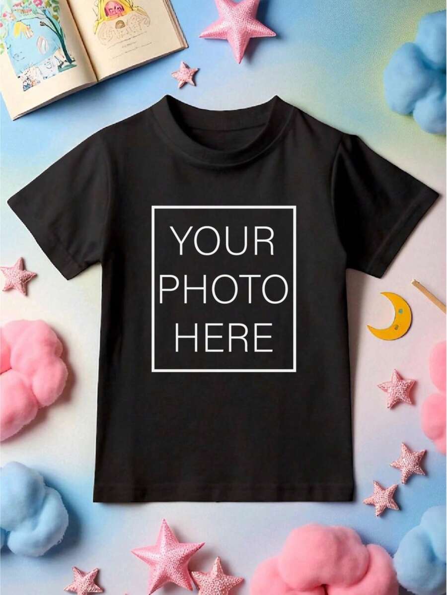Personalised Kids Photo T-Shirt, Childrens Custom Photo Shirt, Your Own Photo Toddler Tee, Personalized Picture Youth Sweatshirt, Custom Photo Printed Birthday Gift. - màu đen - Xem 1