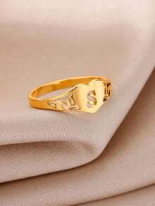 1pc Stainless Steel Heart-Shaped Rose Flower & Letter Engraved Ring, Valentine's Day Gift - JZ8012 - View 8