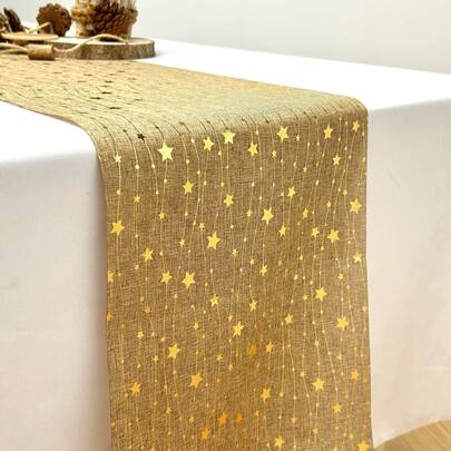 1 Stück 275cm*28cm Goldfarbener Stern Muster Tischläufer, moderner minimalistischer Stil, glänzender Polyester Silber rechteckiger Tischdecke für Weihnachtsparty, Feiertage, Essen, Heimdekoration
