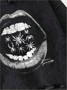 Lips Pattern Men's Graphic Hoodie Oversized Drop Shoulder Long Sleeve Streetwear Vintage Pullover Sweatshirt-Plus Size Tops For Teens - Môi đen - Xem 3