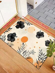 1pc Vintage Floral Pattern Doormat, Modern Minimalist Black White Orange Design Quick Drying Water Absorbent Outdoor Rug, Indoor Entrance Small Carpet, Outdoor Doormat, Bathroom, Laundry Room, Bathroom Entrance, Sink Front, Shower Room And Party Carpet, Bathroom Decor, Bathroom Mat, Bathroom Accessories, Machine Washable Shower Mat Doormat, Suitable For Living Room, Bedroom, Kitchen And Various Scenes At The Entrance, Party, Holiday, Gift, Dinner