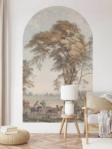 1 pieza Mural decorativo de 180X90 con escena pastoral clásica retro de bosque tropical, pájaros y arco, decoración de pared bohemia para interiores, resistente al agua, para decoración de sala de estar, dormitorio, baño y hogar