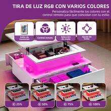 BALCONERA White Coffee Table (90x55x41.1 Cm) – High-Gloss Living Room Table With 16-Color LED Lighting, Open Display Shelf & 4 Pull-Out Drawers - White - View 4