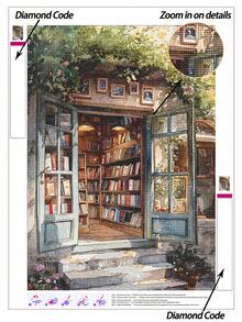 5D DIY Diamond Painting | Autumn Countryside Bookstore Scenery Diamond Painting Kits. Dappled Sunlight Shines On The Bookstore Doorway. HD Art Diamond, Handmade Decorative Painting, Rhinestones Full Mosaic Crafts Kit, Exercises For DIY Skills And Concentration. - Multicolor - View 2