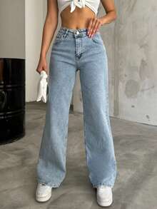 Women's Black High Waist Palazzo Jeans - Blue - View 9