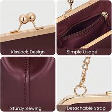 Mini Women's Lock Crossbody Bag PU Small Top Hand Handbags Clasp Crossbody Purses Evening Clutch - Burgundy - View 5