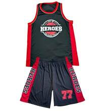 Men's Adult Sports Set: T-Shirt With Basketball Shorts - Black and Red Heroes - View 3