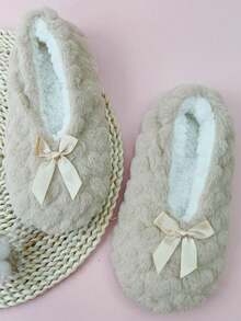 Women's Thick Non-Slip Warm Soft Bottom Indoor Floor Leg Warmers, Suitable For Early Childhood Education, Yoga, With Bow Decor, Autumn/Winter