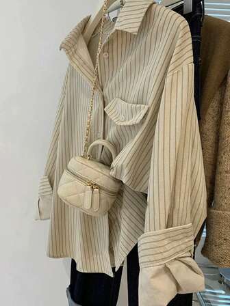 ii 初秋灯芯绒纹理休闲条纹长袖衬衫