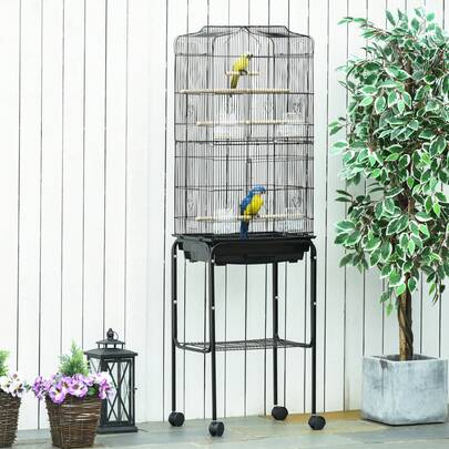  PawHut Bird Cage For Budgie Finch Canary Parakeet W/ Stand Sliding Tray Black