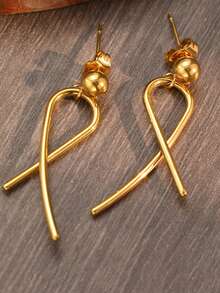 1 Pair Stainless Steel Line Geometric Drop Earrings, Minimalist Unique Personalized Earrings, High-End Jewelry For Women, Suitable For Daily Wear