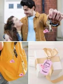 1/3/15/30 piezas Juego de llaveros de sombrero rosa lindo, incluye sombrero de vaquero rosa con corazón, cartulina rosa, bolsa de malla blanca, adecuado para hacer llaveros de regalo creativos, bolsas, colgantes, recuerdos de fiesta de cumpleaños, cumpleaños, bodas, carnavales y talla grande - Multicolor - Ver 3