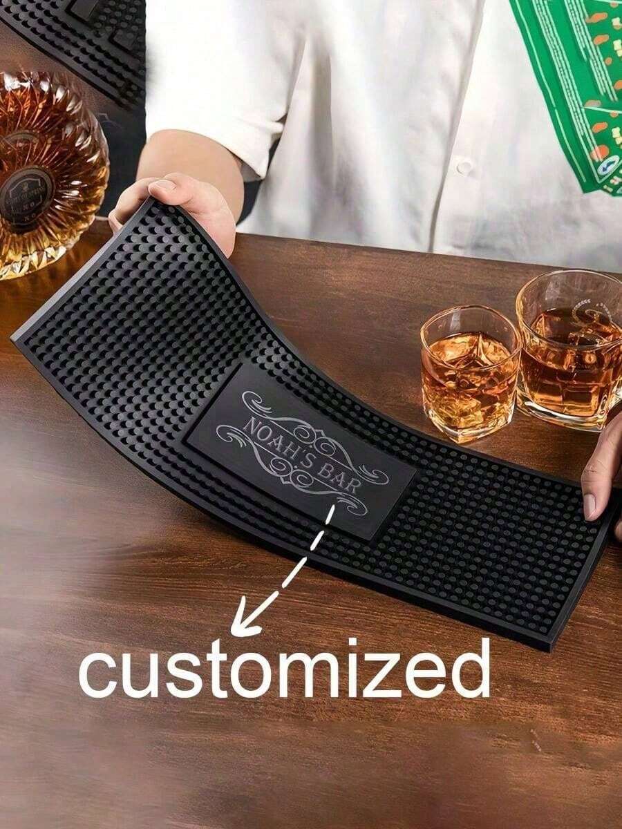 1pc Customizable Silicone Bar Mat, Personalized Bar Mat, Coffee And Cocktail Coaster, Home Bar Accessories, Artistic Rubber Drink Coaster, Gift For Father, Boyfriend, Customized Coaster, Multifunctional - Multicolor - View 1