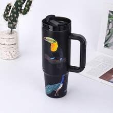 1200ml Portable Stainless Steel Thermal Mug With A Large Capacity, Blue-And-Yellow Macaw Pattern, Keeps The Temperature Hot Or Cold For A Long Time, And Comes With A Handle. Ideal For Sports, Work, And School, With A Low Price And An Exclusive, Unmissable Discount! - 黑色 - 查看 1
