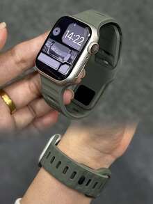 Huastonband 1件裝 軍綠色 戶外運動健身瑜伽防水防汗超薄柔軟3D紋理矽膠材質，適用於Apple Watch Ultra 3/2/1 SE S9/8/7/6/5/4/3/2/1系列智慧手錶替換錶帶 38/40/41mm, 42/44/45/46/49mm配件，男女通用海灘夏季度假、教師節、父親節、畢業季同學禮物 - 軍綠色 - 查看 12