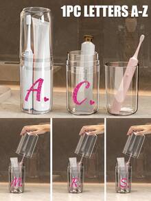 1pc Rose Red Glitter Letters A-Z Portable Toothbrush Case, Keep Your Toothbrush Clean And On The Go!Travel Toothbrush Holder, Portable Toothbrush Cup Cover,Suitable For Travel, Camping, Business Travel, And School, Multi-Purpose Toothbrush Cup, Travel Wash Cup, Toothbrush And Toiletries Storage Kit, Minimalist Toiletries Storage Box, Travel Essentials, Bathroom Accessories, Household Items, And Storage Supplies(Excluding Q/U/X)