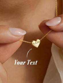 1pc Customized Engraved Heart Pendant Necklace, Special Date Necklace, Personalized Love Pendant, Engraved Love Necklace, Name And Date Jewelry Gift - Gold - View 2