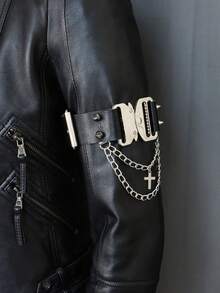 1 Bộ dây đeo 3 trong 1 phong cách Gothic tối màu: Vòng cổ choker bằng da PU có thể điều chỉnh, dây đeo tay và dây đeo bốt với khóa kim loại và dây xích hình chữ thập | Phụ kiện cần thiết cho chụp ảnh dự tiệc - màu đen - Xem 2