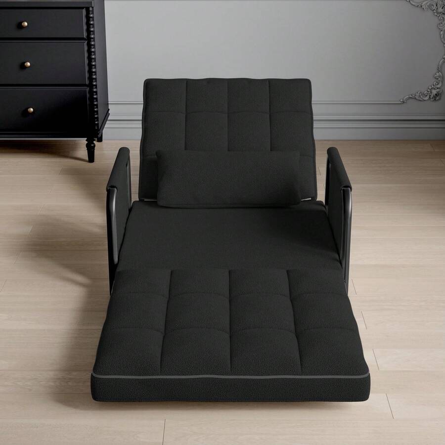 Rosahqnda Sofá de suelo plegable, sofá cama 2 en 1 con función de dormir y respaldo ajustable en 5 niveles, sofá de invitados, sofá de salón, sofá cama tapizado para sala de estar, dormitorio, salón, balcón - Negro - Ver 1