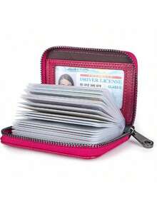 Genuine Leather Credit Card Holder Wallet, ID Bag Storage Bag, Zipper Wallet - màu đen - Xem 6