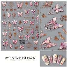 1pc 5D Embossed Autumn And Winter Shell Light Butterfly Nail Decoration Self-Adhesive Sticker Decal - 彩色 - 查看 9