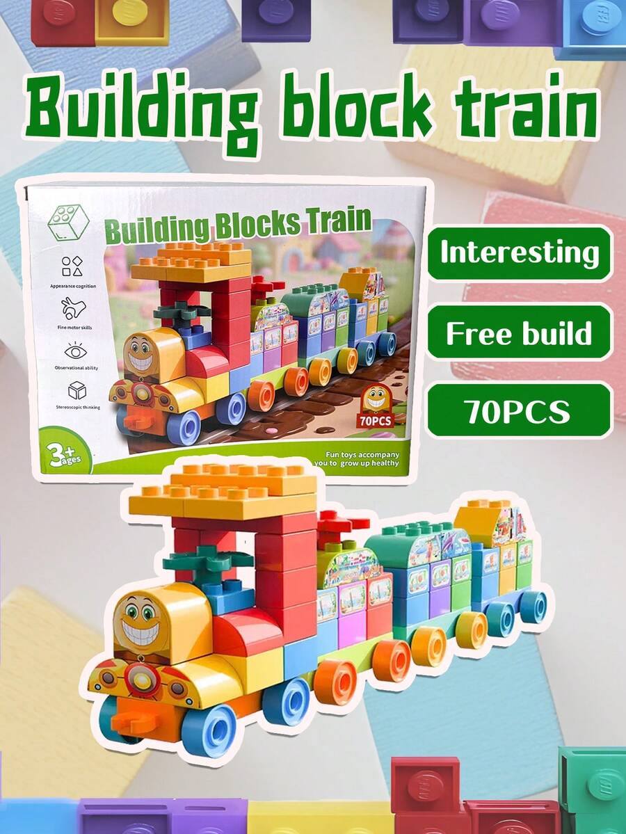 70-Piece Colorful STEM Train Building Set For Kids 3+ – Creative DIY Blocks With Rolling Wheels & Fun Stickers